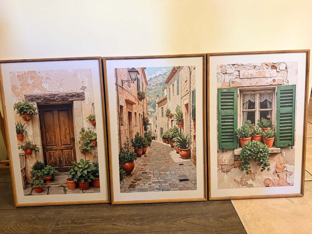 New. Set of 3 Italy Streets 16x24x3 Framed Wall Art Set